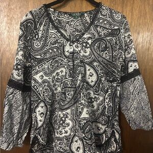 Lauren Ralph Lauren Black and White Paisley V-Neck Tunic